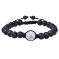 Dettaglio del bracciale regolabile in pietra lavica 12mm con perla effetto marmo bianco - Bracciale in Howlite Bianca