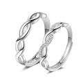 Silver plated Mobius couple rings with adjustable band and zircon stone setting - Ql018 / Male Style