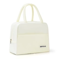 Portable beige insulated lunch bag with reinforced top handle and zipper closure - Beige