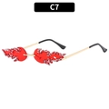 Luxury red flame-shaped rimless sunglasses with sparkling silver rhinestones and gold temples - Red