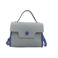 Chic grey and royal blue patchwork crossbody bag with lychee texture and round buckle - Blue