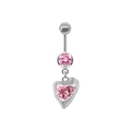 Dettaglio del piercing all'ombelico in argento con zircone rosa a cuore e metallo lucido - Argento Rosa Zirconia Cuore