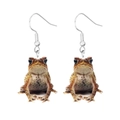 Detailed view of handmade acrylic frog earrings with lifelike texture and silver hooks - Frog