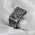 Rectangle signet ring with vintage oxidation finish and textured matte surface for women - US 5 / Vintage