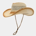 Cappello da cowboy in paglia intrecciata a tesa larga con cordino regolabile antivento - Taglia unica / Beige con bordo kaki