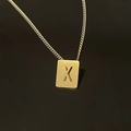18K gold plated stainless steel Cuban chain necklace featuring square letter X pendant - Pendant Only / Letter X