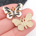 Enamel butterfly pendant charm in black and white finish with gold-tone metal border - Black and White Enamel Butterfly