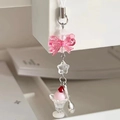 Handy-Anhänger mit rosa Eiscreme-Soda-Becher, Acryl-Schleife, Sternperlen und Silberlöffel - Weißer Pfirsich / Rosa