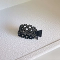 Elegant black mesh hair claw clip with dark grey rhinestones for high ponytail style - Hollow Black