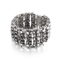 Polished stainless steel punk skull bracelet for men in silver finish on white background - Silver (KB76276-BD) / 19.5cm