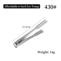Pinzas para hielo de 6 pulgadas en acero inoxidable 430 con bordes dentados para bar - Económico 6 Pulgadas/Acero 430