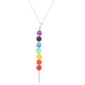 Silver chain necklace featuring a seven chakra colorful stone beads wrap pendant - Chakra Beads Strung Style (10250)