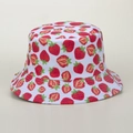 Chapeau bob blanc avec imprimé fraises frais et protection solaire en coton réversible - M (56-58cm) / Blanc