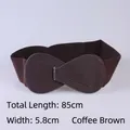 Women's coffee brown elastic wide waist belt with decorative bow and 5.8cm width - 85cm Extended / Coffee