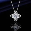 Elegant silver necklace featuring a flower pendant with a sparkling pear-cut stone - Xl-150 [comes With Box And Chain]