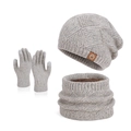 Set invernale in maglia grigio chiaro con berretto, sciarpa e guanti touch screen - Beige Misto Set 3 Pezzi (6124)