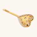 Elegant gold-plated heart-shaped hair clip with shimmering clear zircon stone inlay - Gold Full Rhinestone 3D Heart Hair Clip