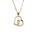 Golden heart necklace featuring mother and child embrace with sparkling diamond inlay - Mother and Child Heart