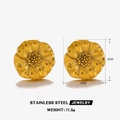 Orecchini a fiore in acciaio inossidabile placcato oro 18K da 2 cm di diametro - Stile Fiore Ondulato a 5 Petali (Golden 2)