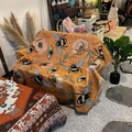 Bohemian outdoor camping blanket with orange bee and flower knit patterns and fringe - XT07-4 Orange Bee Eye