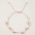 Handmade double-layered pink woven bracelet with crystal beads and gold metal accents - Light Pink