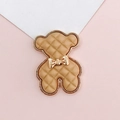 Detailed view of a beige quilted bear charm with golden bow and metal edges for DIY crafts - Bowknot Bear(D1628) / Khaki