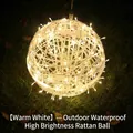 Luce a sfera in rattan a LED bianco caldo per decorazione esterna di giardini e cortili - Bianco caldo