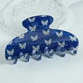 Dark blue hair claw clip with silver glitter butterfly print and glossy finish - Deep Blue (C3-4-25)