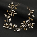 Detail of handmade bridal gold vine hairband with sparkling rhinestones on black background - KC Gold Hair Vine / KC Gold