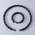 Black stainless steel rope chain jewelry set with necklace and bracelet in dark finish - Black (11mm)