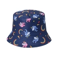 Navy blue bucket hat for kids featuring colorful cartoon unicorn and rainbow prints - 58cm / Dark Blue Unicorn Rainbow Star