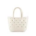 Cremefarbene EVA-Strandtasche mit Rautenmuster und atmungsaktivem Lochdesign - Cremeweiß