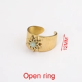 Golden stainless steel open ring with 12mm width and green natural stone starburst design - Style 7-Brushed Star Green Stone