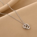 Collier double cœur entrelacé en argent S925 poli avec détails en zircons brillants - Argenté