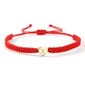 Red braided nylon bracelet with gold heart slider featuring engraved letter X charm - Gold Heart-X / Red