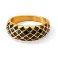 Französischer Vintage-Ring mit Goldplattierung und schwarzem Rautenmuster-Design - US 7 / Gold Schwarz (KBJ277)