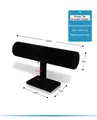 Detailed view of ice gray velvet single-tier T-bar jewelry display with precise dimensions - Single-Layer Bracelet Stand / Black