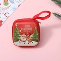 Detail of red square Christmas tin coin purse with lanyard and festive greetings print - Christmas Greetings Style (Style 6)