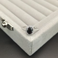 Classic 925 sterling silver ring featuring an oval black gemstone and sparkling accents - Size 5 / Black Zircon