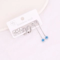 Silver stainless steel evil eye clover earring set with tassel chain on white background - Clover Hoop Evil Eye Tassel Pendant Set (4#)