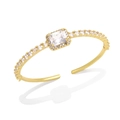 Elegant gold-plated open bangle featuring emerald-cut cubic zirconia in a halo setting - White