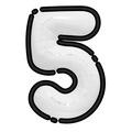 Detailed view of white number 5 foil balloon with bold black outline for party decor - Number 5