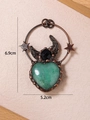 Detail eines Vintage Bronze Herzanhängers mit grünem Stein Mond und Stern Maßen - Grüner Aventurin
