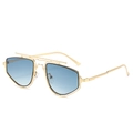 Lunettes de soleil polygonales en métal doré avec verres dégradés bleus et double pont - Monture Dorée Verres Gris Bleu