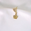Golden heart and flower stud earrings with crystals on white satin background - Heart Radiant Pattern Flower Pendant