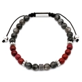 Bracciale da uomo in labradorite naturale e pietre rosse con perline d'argento - Bracciale con Perline di Labradorite (B035)
