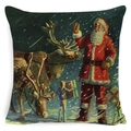 Christmas pillowcase featuring Santa and reindeer on woven linen fabric for home decor - Zl001-4 / 45*45cm Cover Only