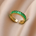Adjustable gold ring with emerald green rectangular zircon stones on silk fabric - Green Rectangular Eternity Style (G3014470G-1)