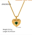 Detail of a gold heart pendant with green gemstone and twisting chain with dimensions - Green Heart Gemstone Pendant Twisted Chain Necklace (JDN2302115)
