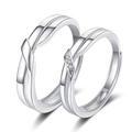 Silver plated couple rings set with adjustable open band and leaf shaped design - Ql023 / Male Style